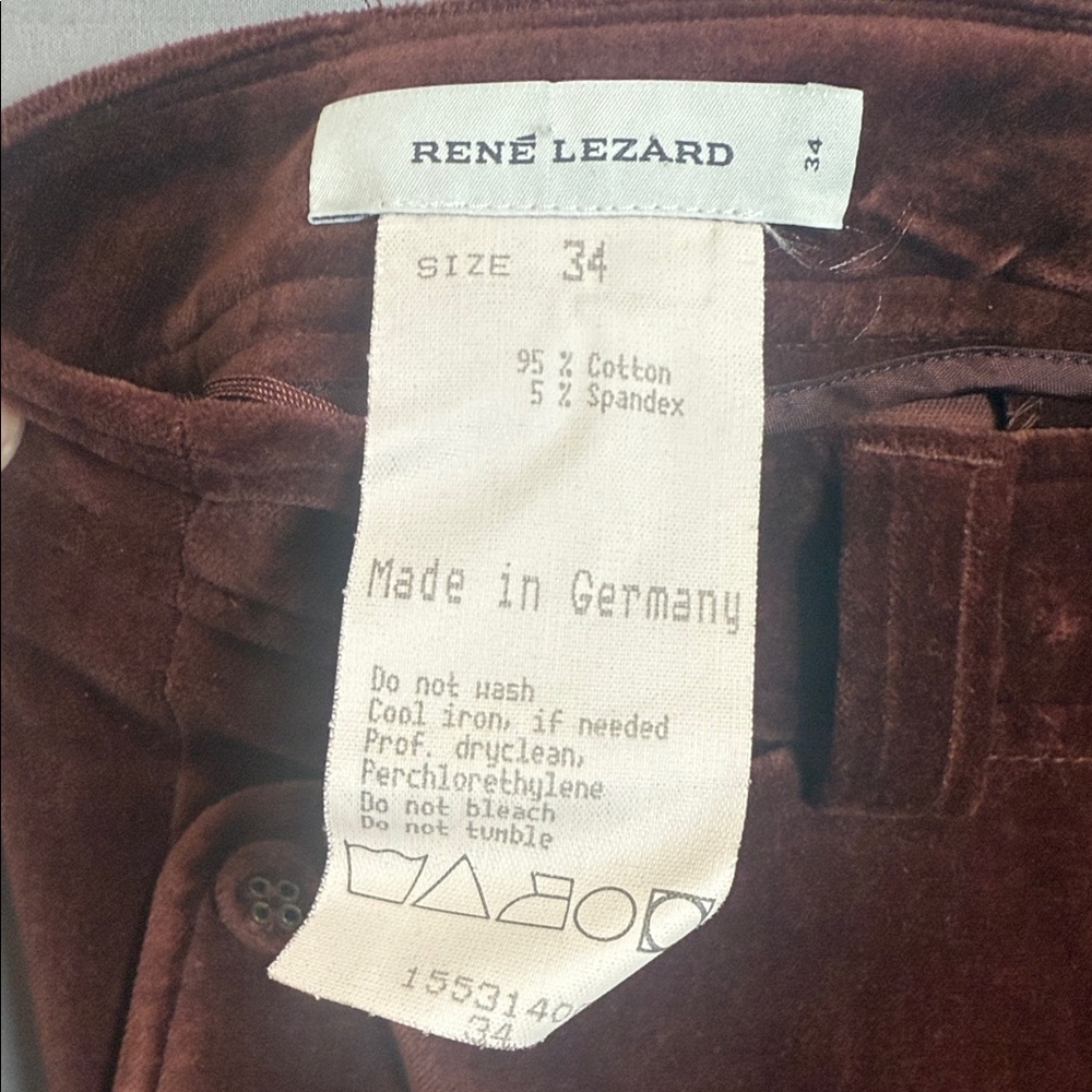 Vintage René Lezard Brown Velvet Trousers Straight Leg Made in Germany Sz 34 - Picture 5 of 10